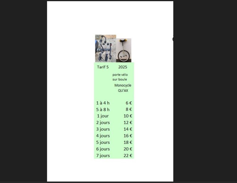photo tarif porte-vélo & monocycle